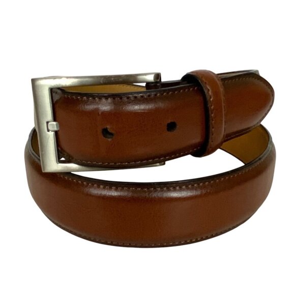 Dockers Mens Dress Belt Size 32 Brown Smooth Leather Silvertone Buckle - Picture 1 of 7